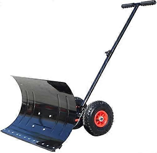 Heavy Duty Snow Pusher with Wheels, Adjustable Height and MultiAngle Plow for Driveways and Sidewalks
