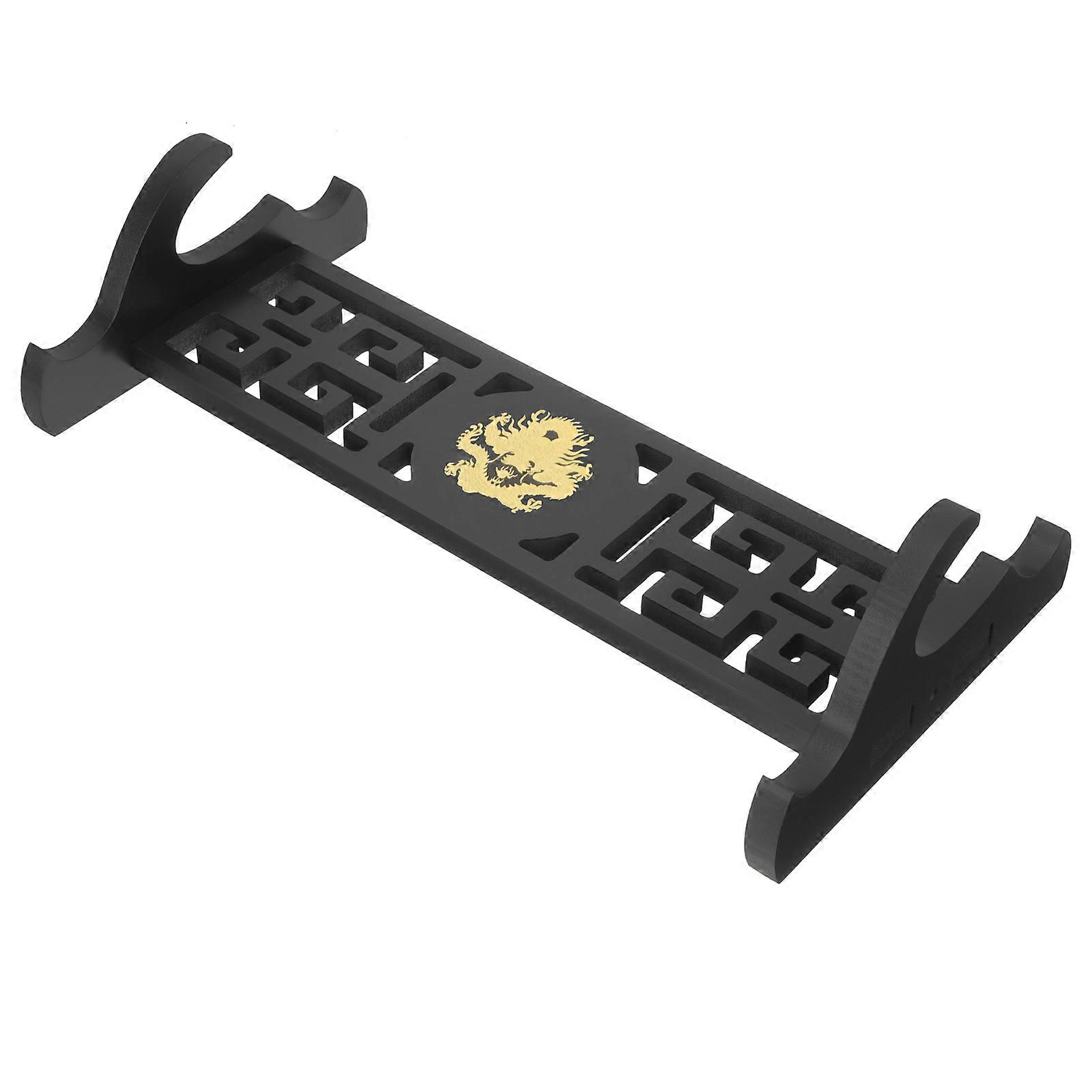 Dragon Pattern Wall-Mounted Sword Stand for Protection Use Black Wood