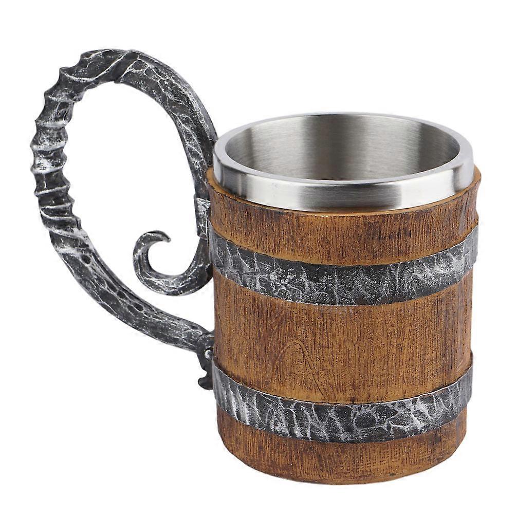 Barrel Design Mug Oak Beer Cup for Drinking 1Pcs Curved Handle Stainless