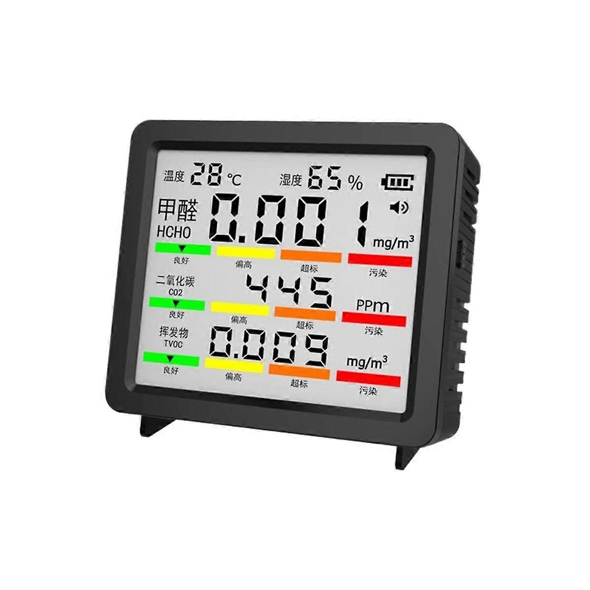 Large-Screen Temperature and Humidity Detector, CO2, Formaldehyde, and TVOC Detector,Multi-Function