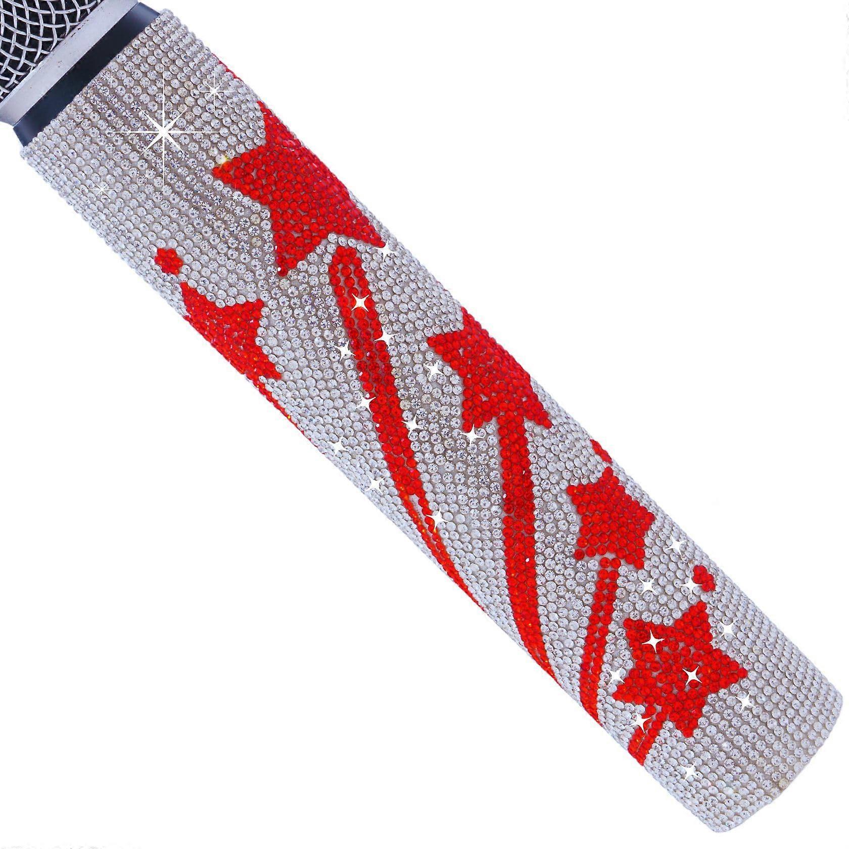 Wireless Microphone Cover with Red Star Crystal Design, Universal Fit for Shure SM58 Beta58