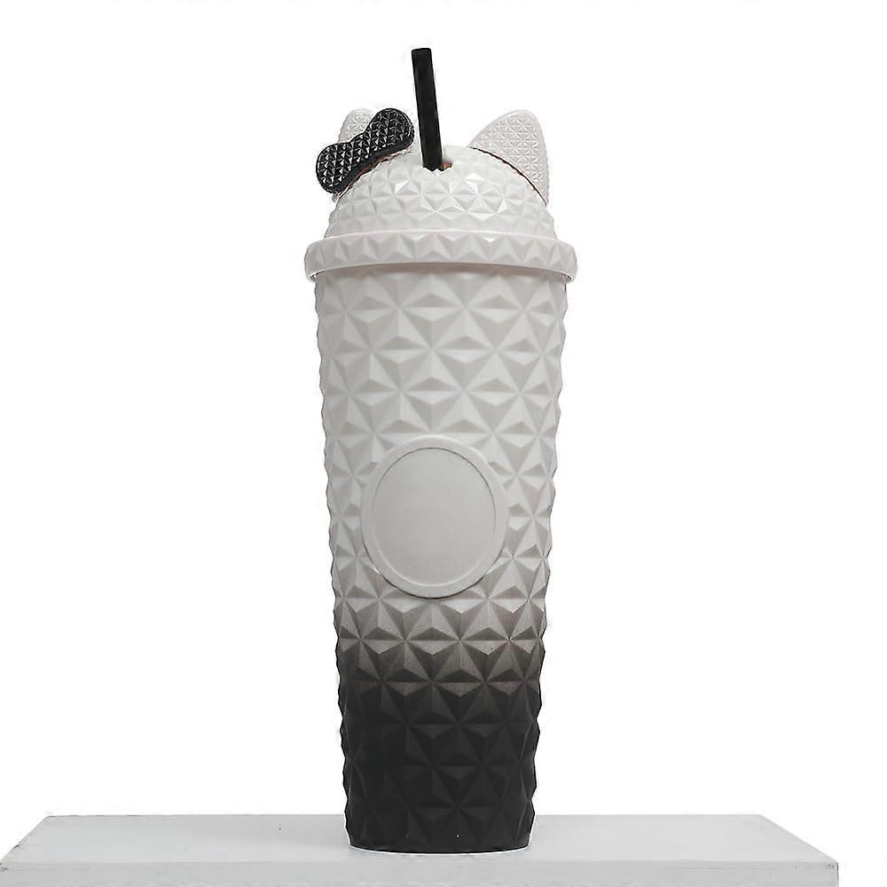 Reusable Tumbler 710ml Gradient White and Black DoubleLayer Insulated Straw Cup with Lid