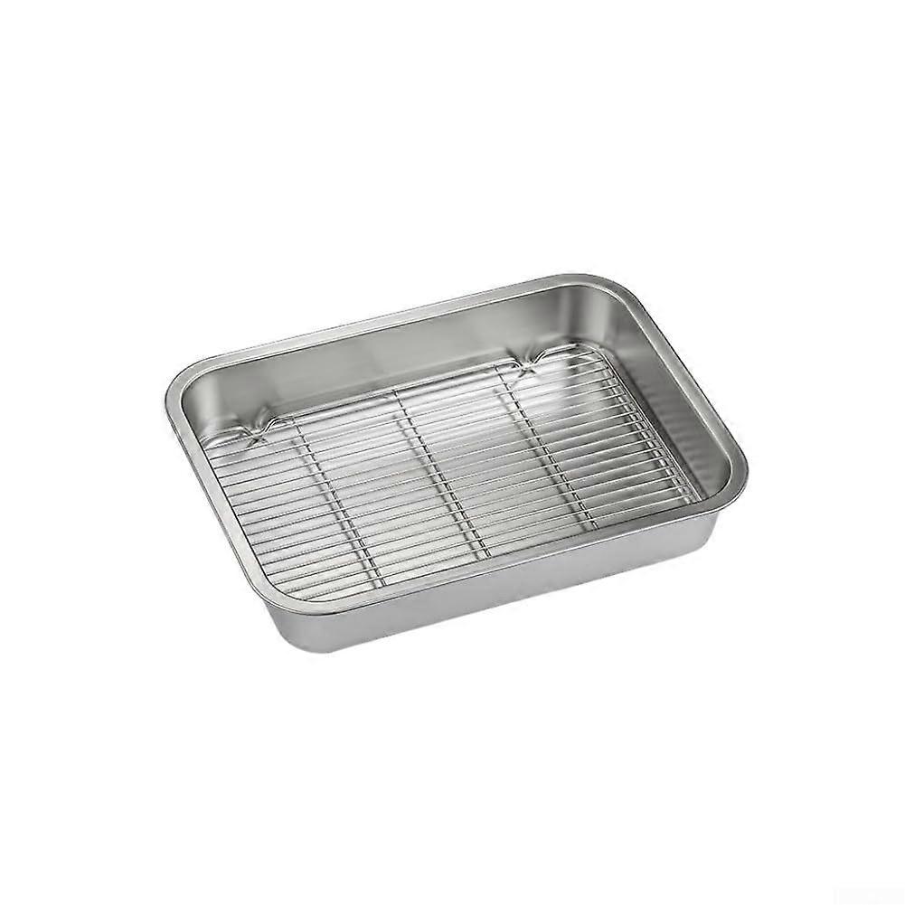 Stainless Steel Baking Pan Set with Cooling Rack, Grease Draining, RustProof, 23x17x5cm