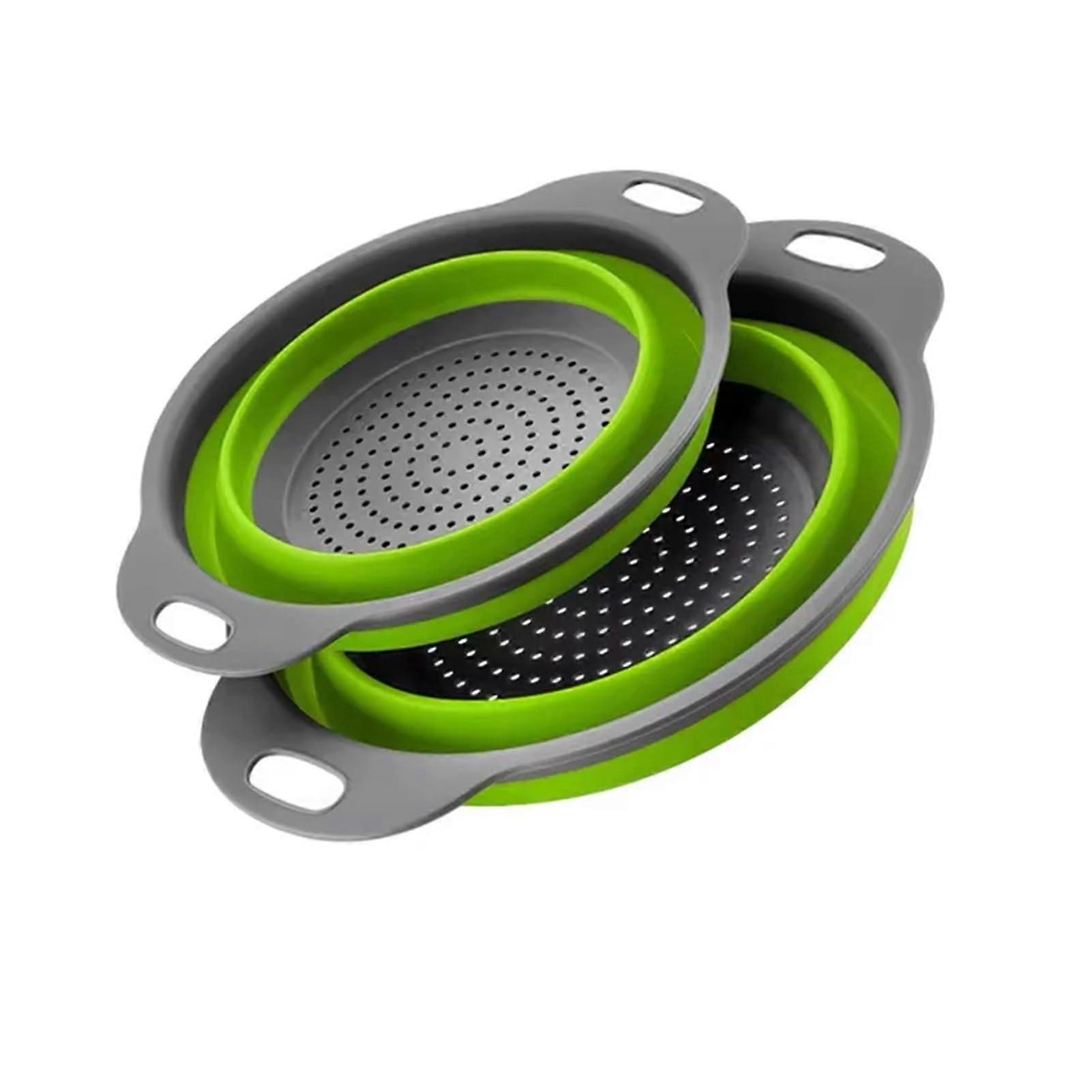 Collapsible Silicone Colander Foldable Strainer Basket Green 24x29cm for Kitchen Space Saving
