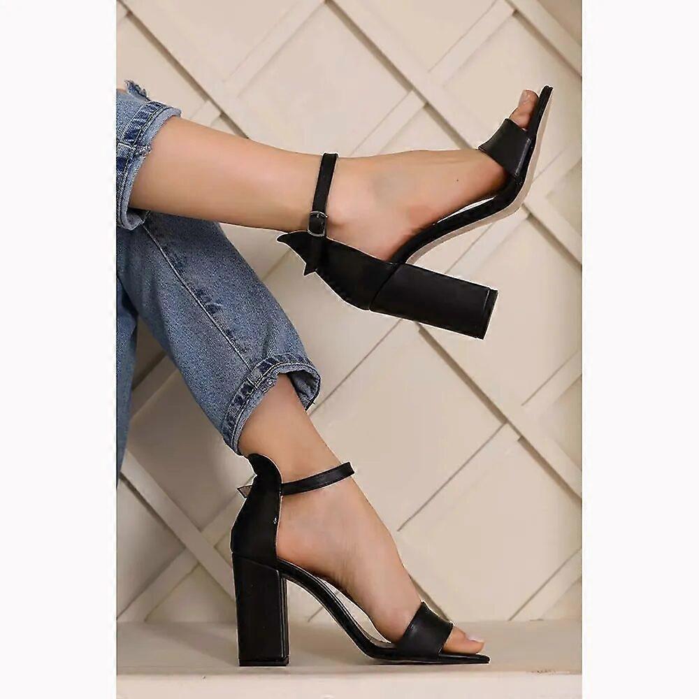 Black Chunky Heel Ankle Strap Sandals MA-030