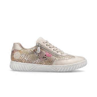 Women's Rieker N0902-90 | Beige Multi | Womens Lace & Zip Patterned Casual Trainers