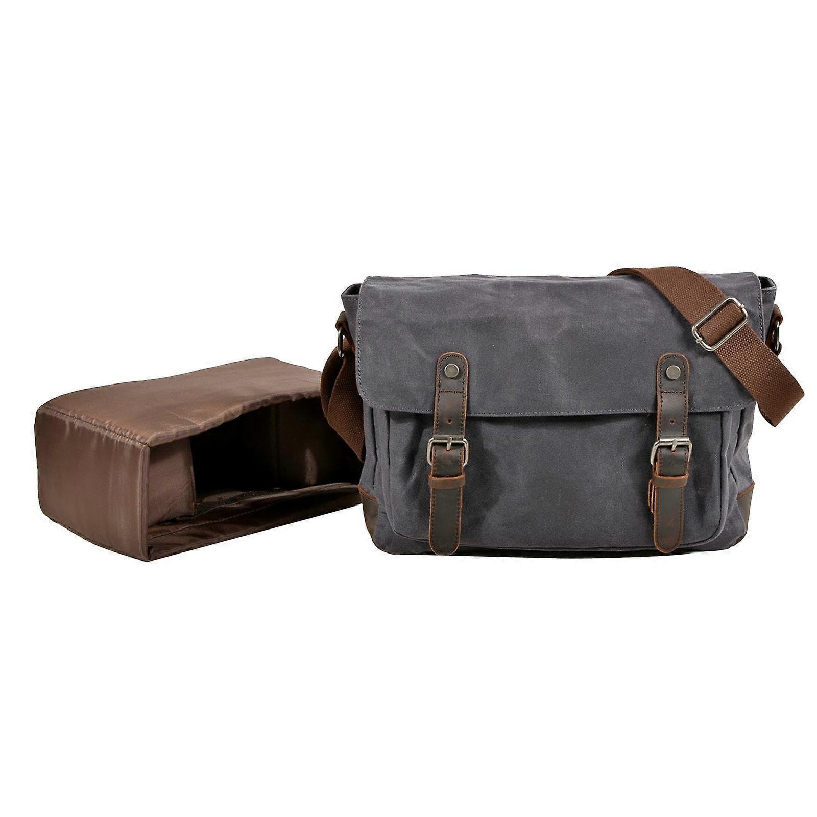 Camera Bag DSLR Camera Case Waterproof Canvas Shoulder Bag with Shockproof Padded Interior, Dark Grey