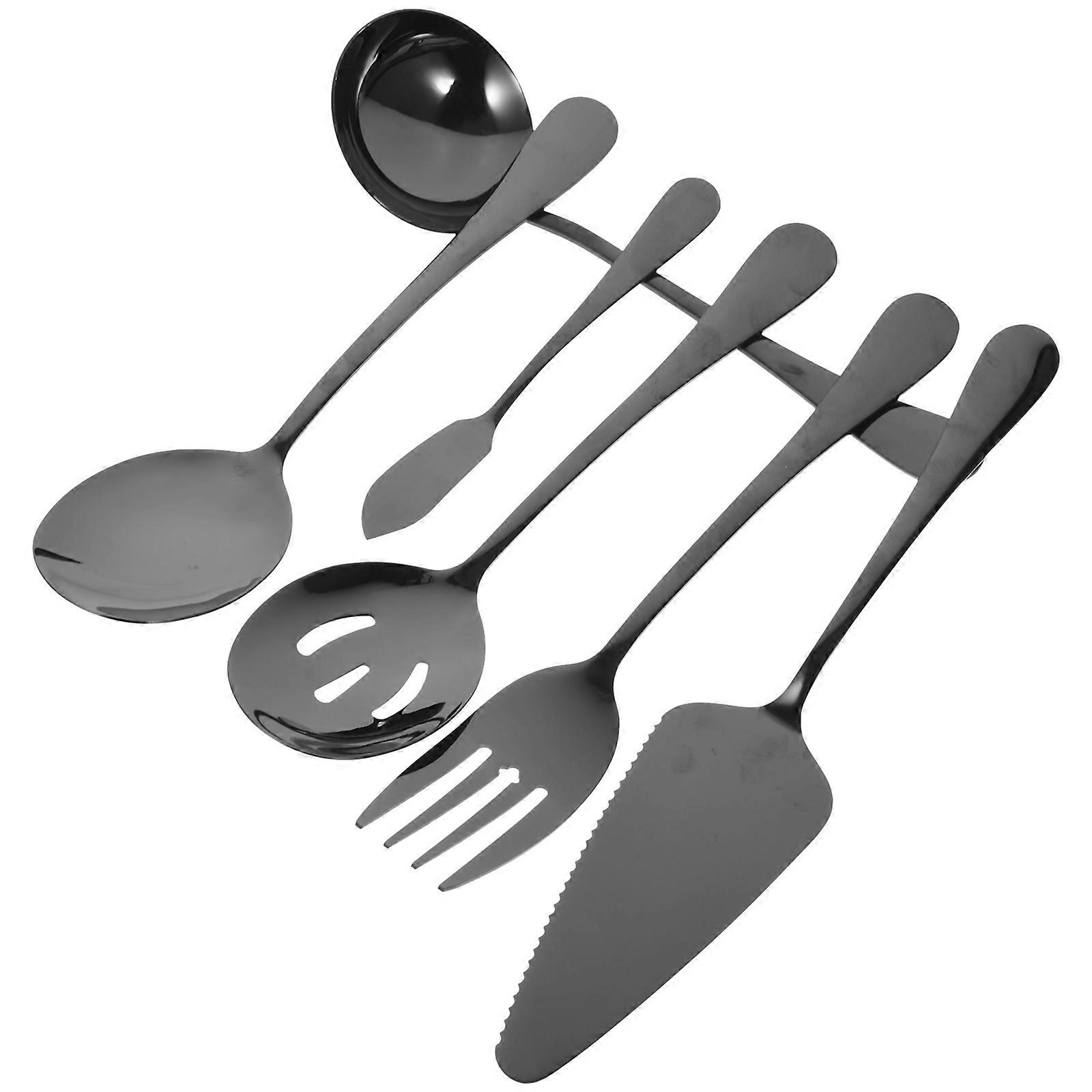 Black Stainless Steel Serving Spoon Set Cutlery for Kids 1Set Flatware Kit