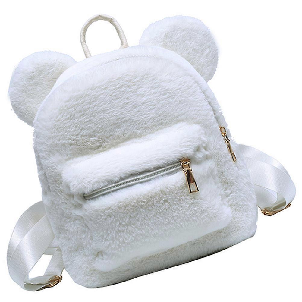 Bear Ear Plush Backpack for Storage 4Pcs White Fluffy Backpack for Girls