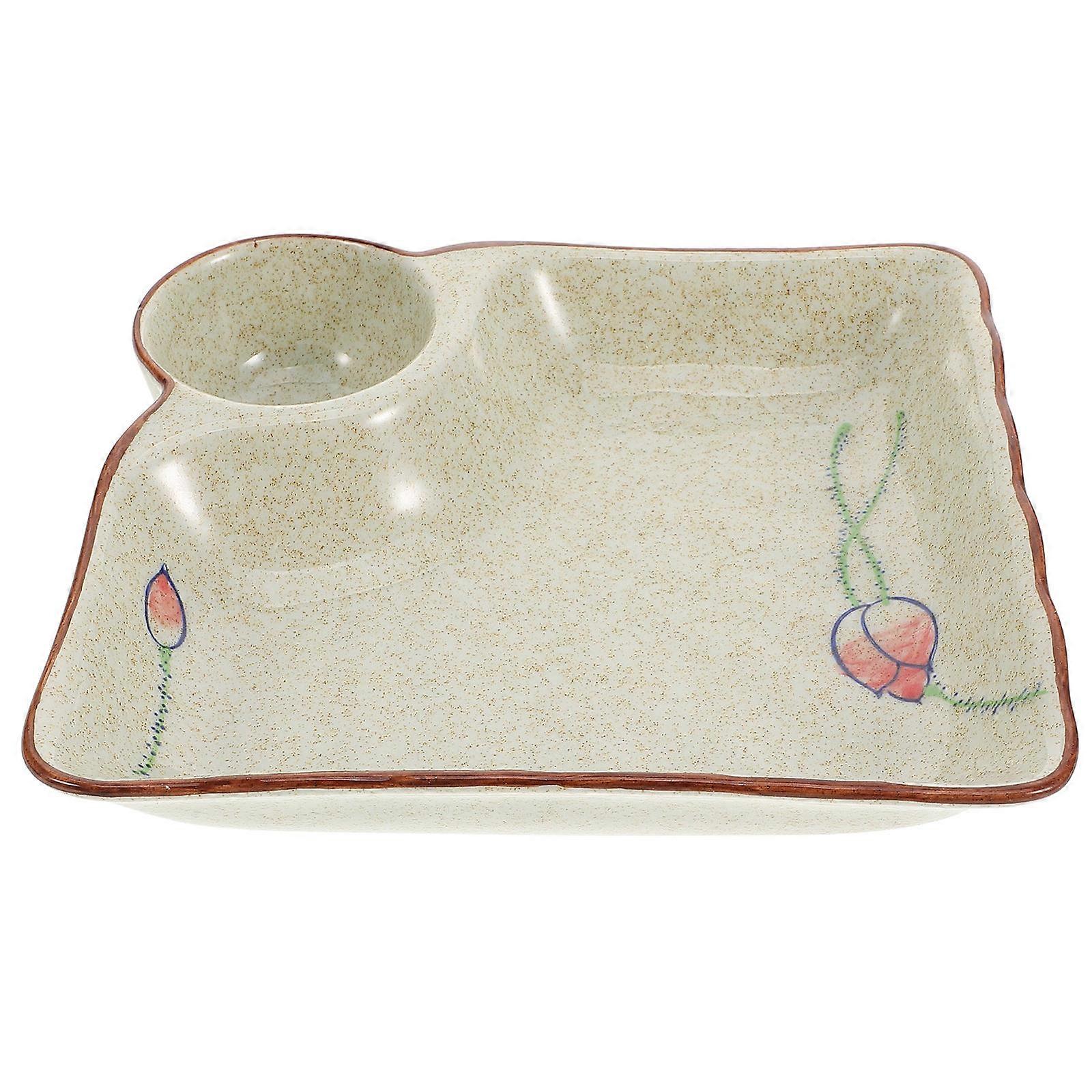 Ceramic Dumpling Plate with Sauce Divider for Storing Serving Dish