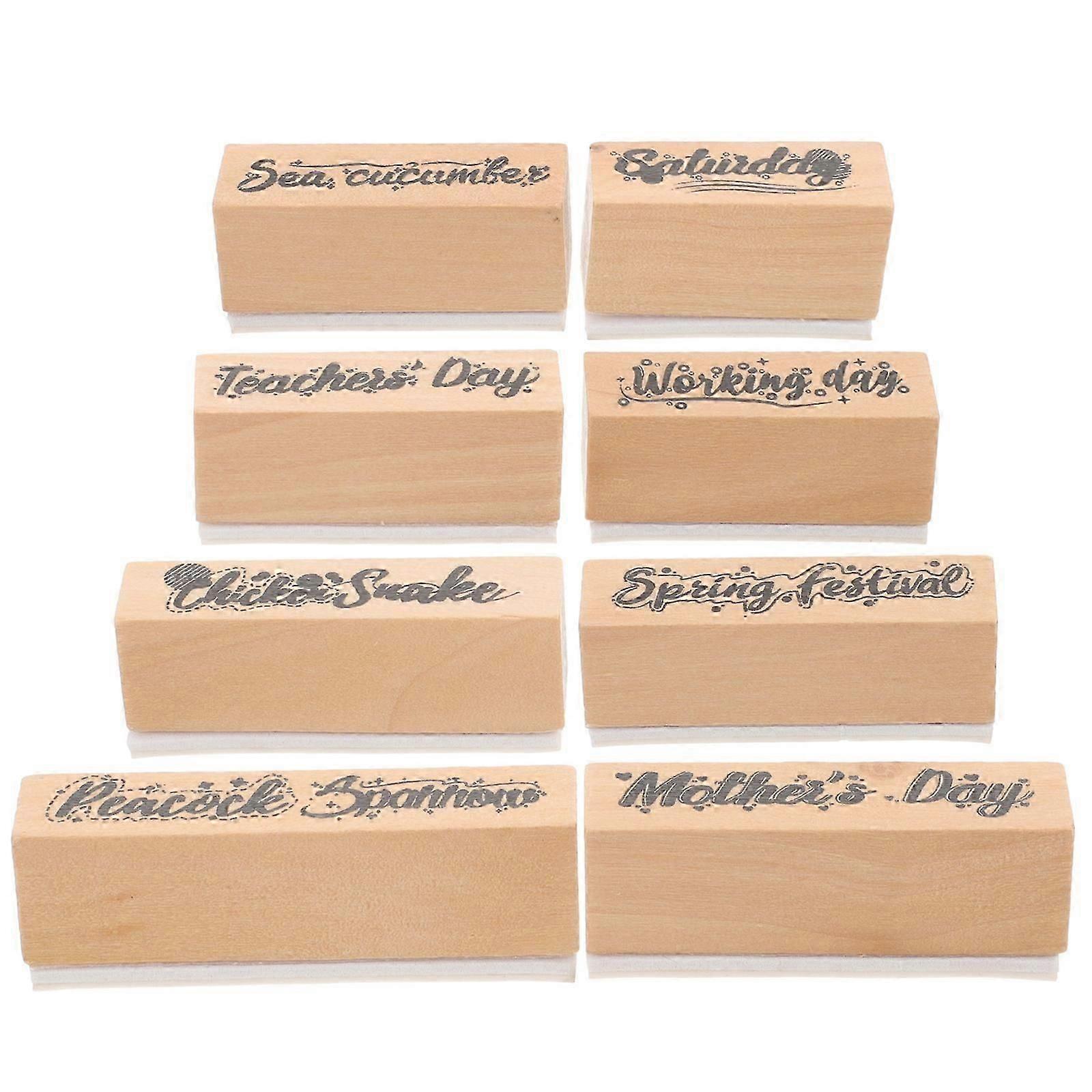 Scrapbook Hand Stamp Set Multi-Function Wooden Stampers for DIY 8Pcs