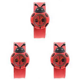 3X Kinderhorloge van siliconen met lieveheersbeestje-cartoonmotief (jongen/meisje) - Kleur: