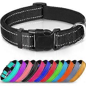 Nylon Dog Collar with Reflective Strip, Cat Collar, Black, XS