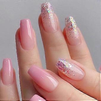 24pcs French False Nails Short - Almond Square Press on Nails - Full Cover Acrylic False Nails With Glue - French Fake Nails Stick on Nails