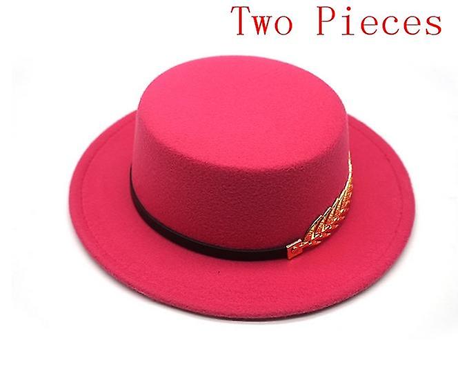 Autumn Winter Wool Vintage Felt Fedora New Hat Ribbon With Wide Brim Gentleman Elegant For Lady Flat Top Jazz Caps For Women And Men Two Pieces