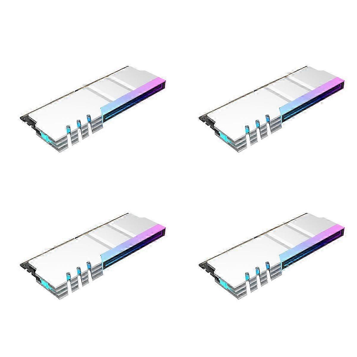 Memory Heatsink for DDR4 DDR5, ARGB Sync 5V 3-Pin, Aluminum-Magnesium Alloy, 16 Million Colors, Double-Sided, Silver White (4-Pack)