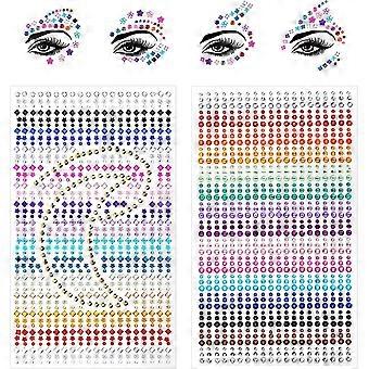 Rhinestone Face Gems Sticker, 1755Pcs Rhinestone Face Stickers, Temporary Face Rhinestone Tattoo for DIY Craft Nail Body Makeup Decoration, 3mm, 4mm, 