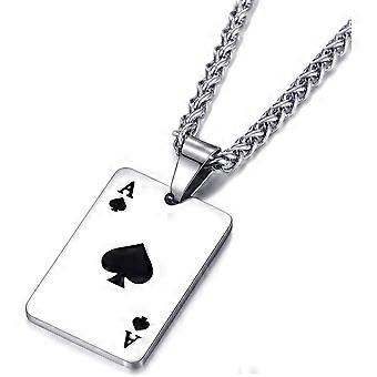 Collier pendentif en acier inoxydable As de pique pour hommes et femmes petit pendentif de carte de poker avec chaîne à maillons de 24 pouces