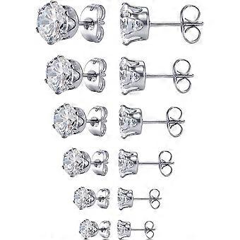 KATEA Jewelry Damen Edelstahl Runder klarer Zirkonia Ohrstecker Ohrstecker (6 Paare)
