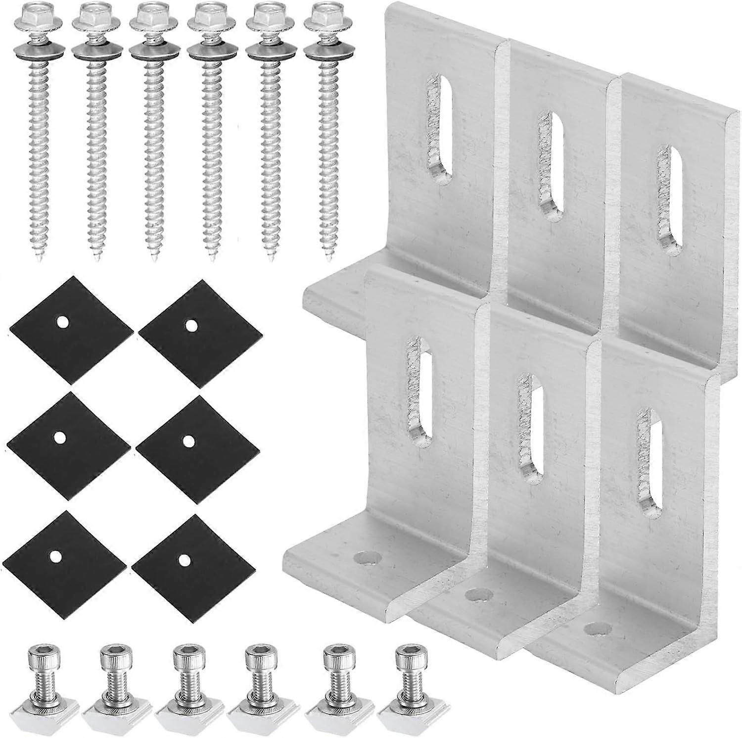 Six L-shaped solar panel mounting brackets, including installation accessories,
