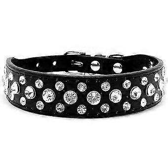 Synthetic leather collar with rhinestones for dog or cat, black37cm