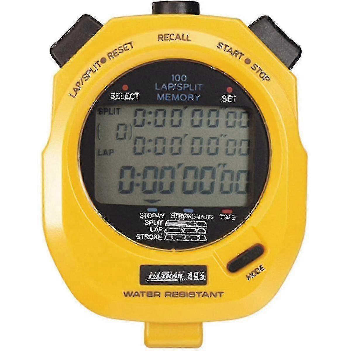 Dual split memory stopwatch for Ultrak 495-100 - Yellow