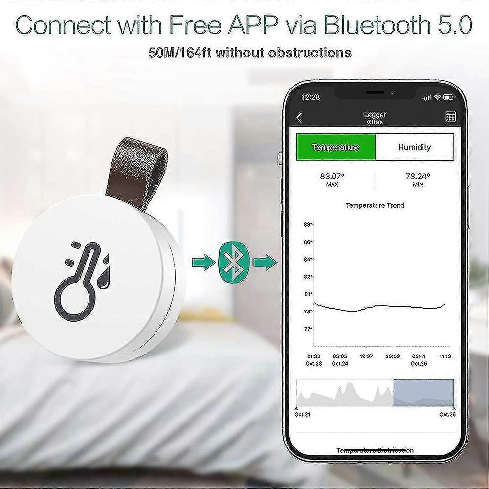 Wireless Bluetooth Thermometer Hygrometer, Mini Humidity Temperature Sensor with Data Export Alerts