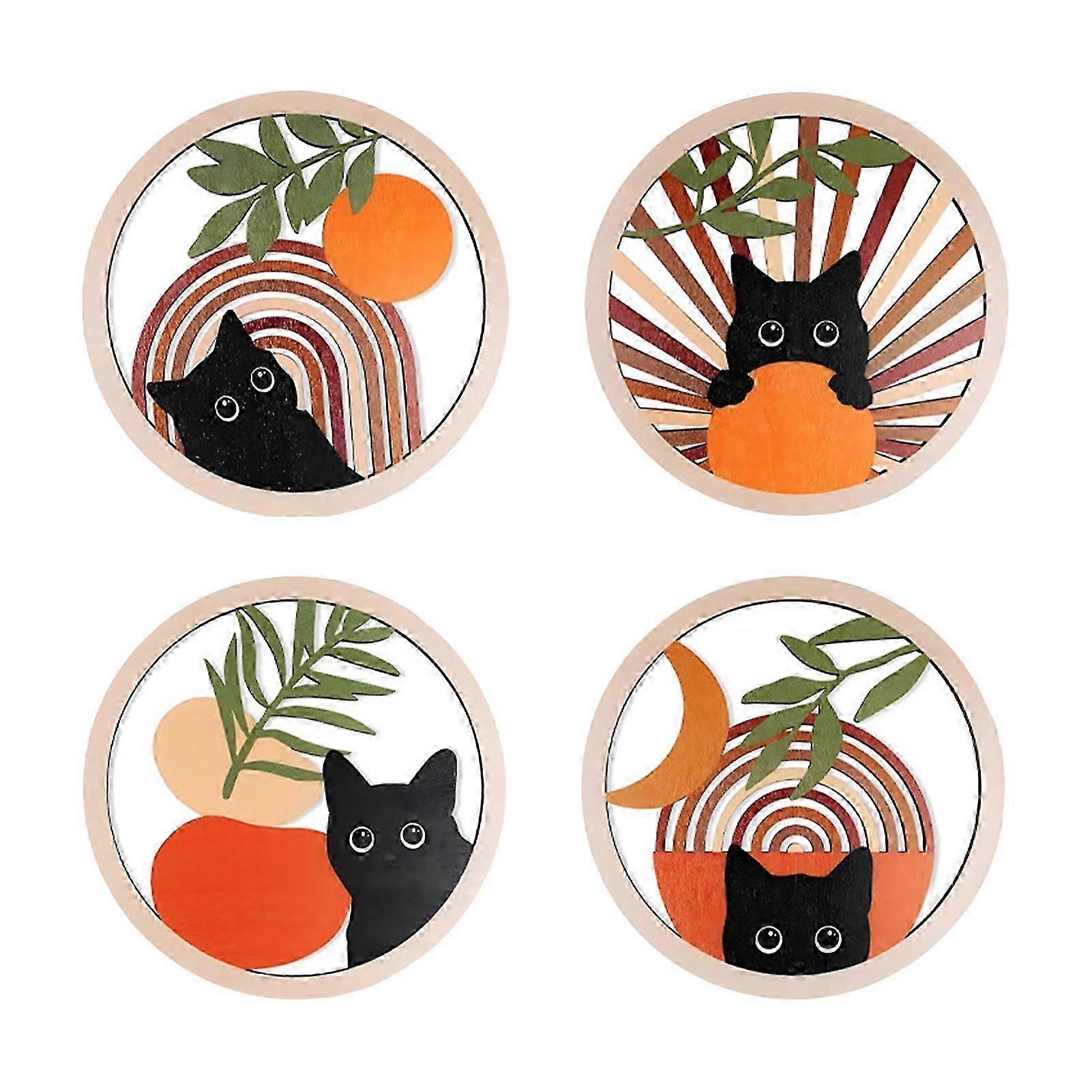 Durable Boho Cat Wooden Coasters