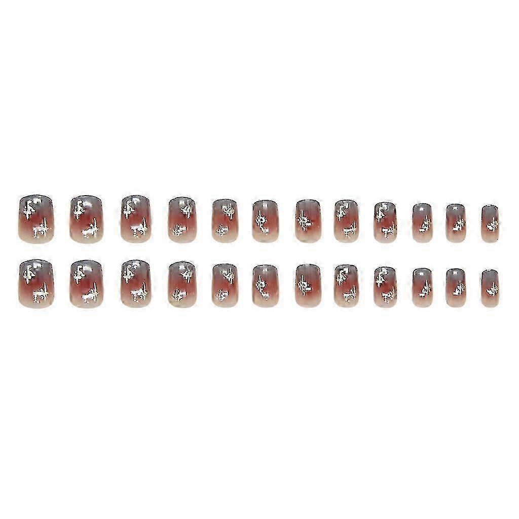 24 Pcs Gradient Press On Nails with Glossy Irregular Pattern, Elegant Reusable False Nails Set