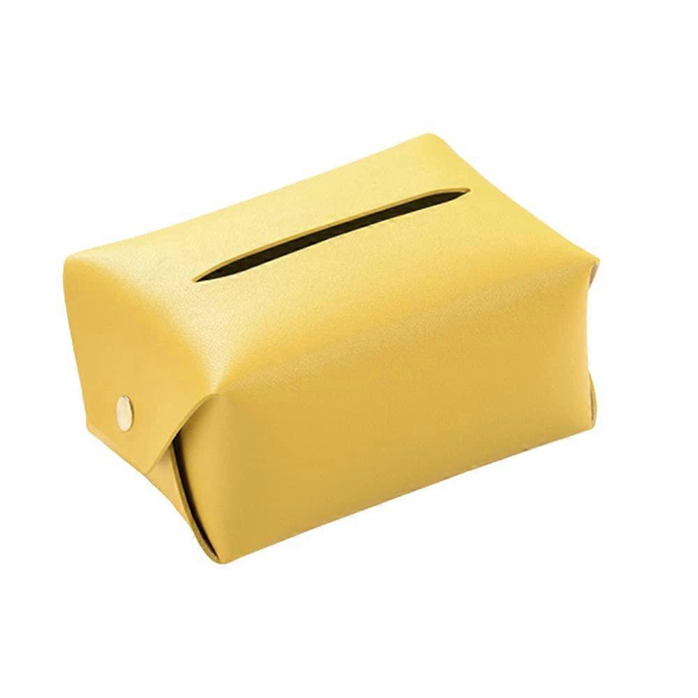 Yellow Rectangular Leather Cube Tissue Box Cover