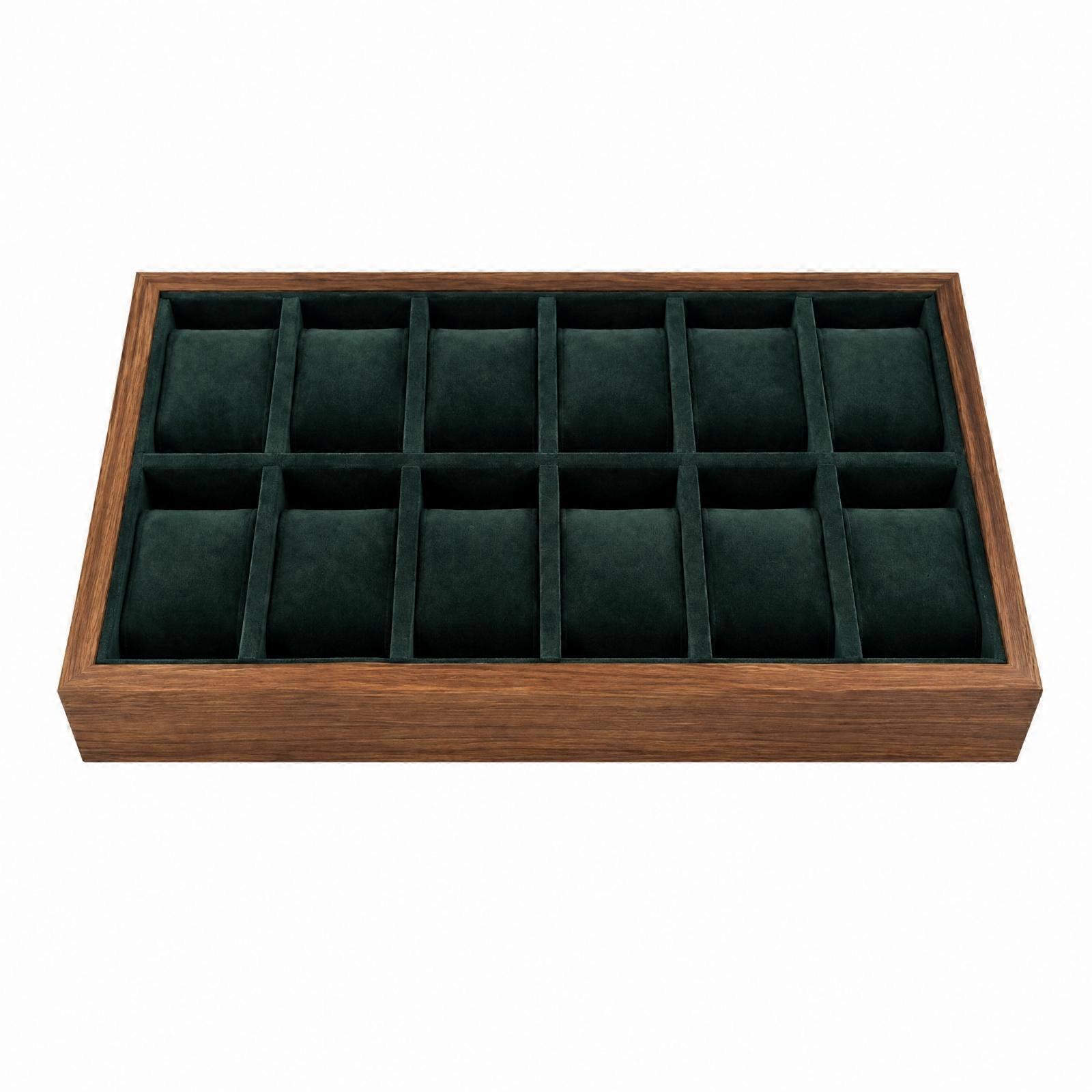 Compartmentalized Watch Tray with Cushioned Supports Divided Compartments