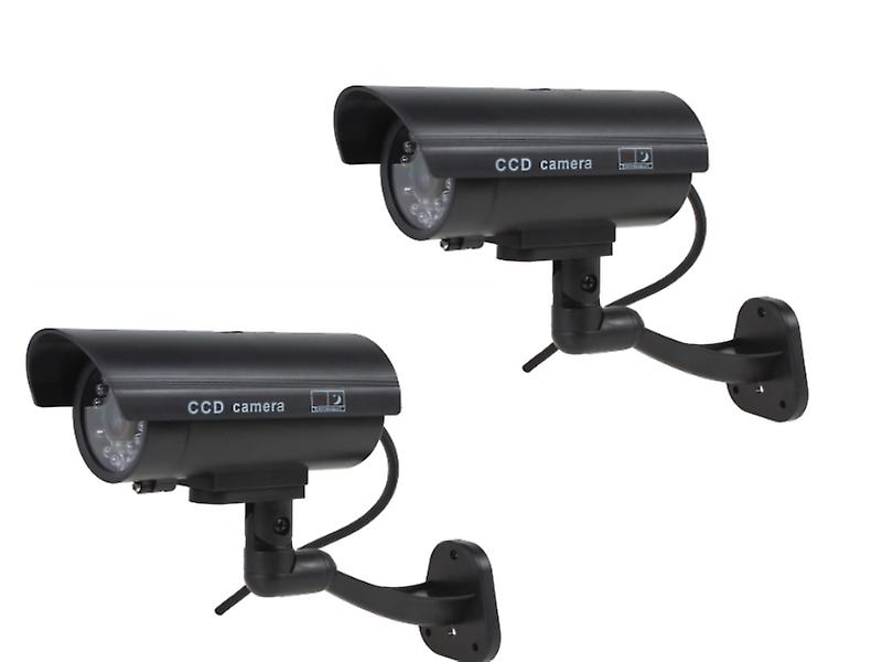 Kabalo 2 x realistyczne fałszywe atrapy CCTV Security Camera miga czerwony LED wewnątrz na zewnątrz czarny