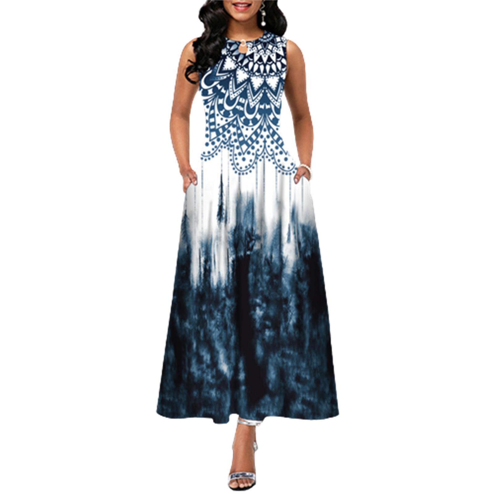 Women's Summer Swaying Dresses O-neck Vintage Printing Pattern Basic Dress
