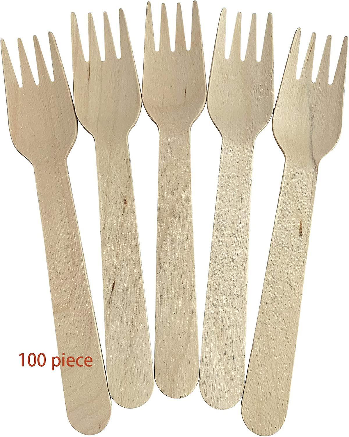 Disposable Birch Wood Cutlery Forks, Biodegradable And Earth-friendly - 1 Pack Of 100