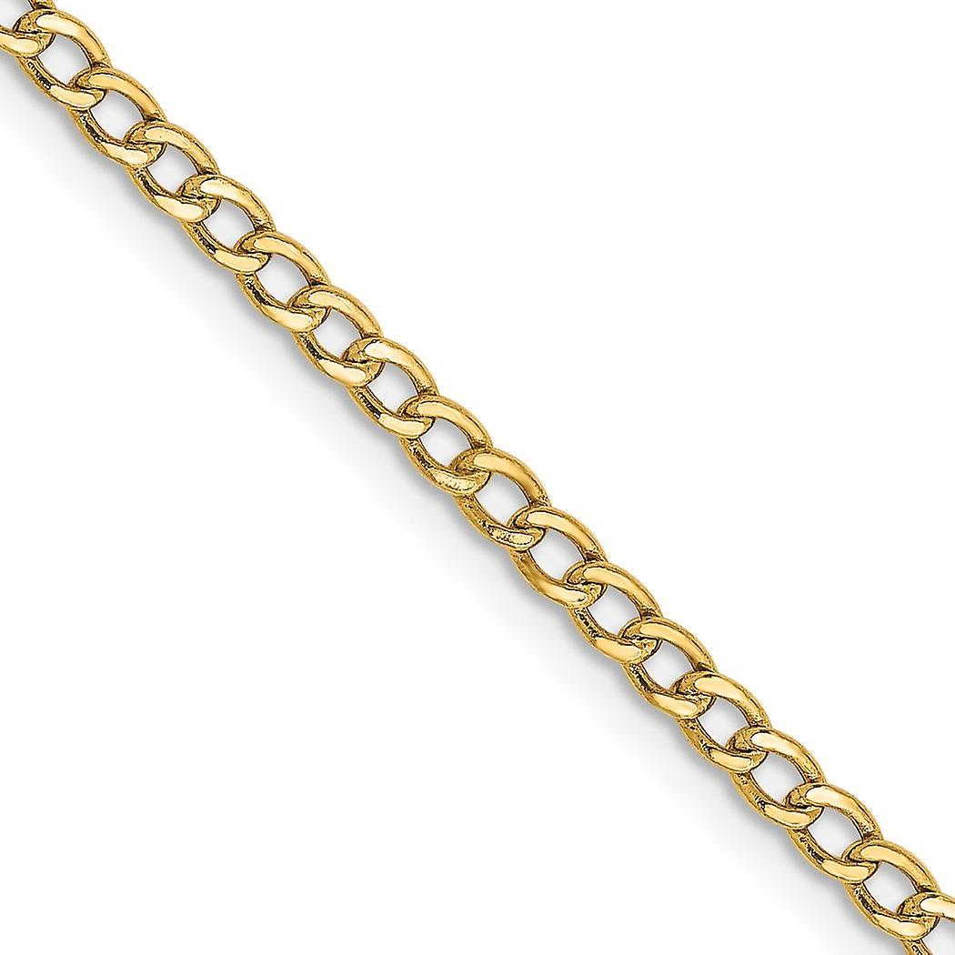 Colar de corrente semi-sólida em ouro amarelo 14k, 2,5 mm, para mulheres e homens - Comprimento: 16 a 24 polegadas.