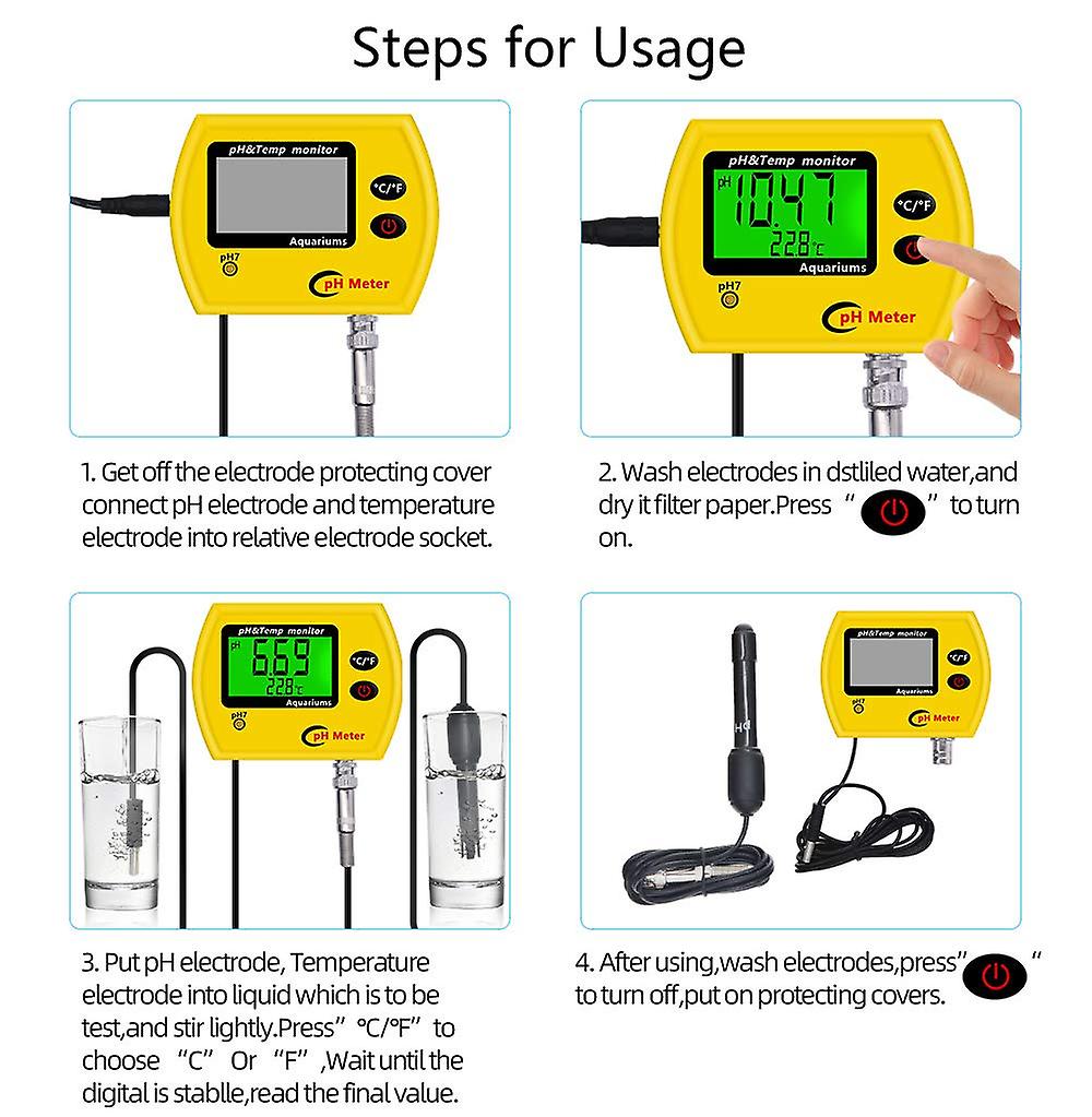 2-in-1 Continuous Water Ph And Temperature Tester Kit With Replaceable ...