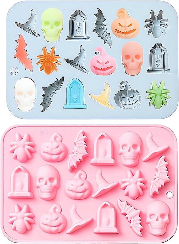 Halloween Epoxy Resin Molds 2-Pack - Pumpkin Ghost Bat Skull Silicone Molds For DIY Jewelry