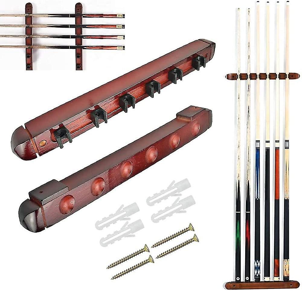 Wooden Pool Cue Holder Wall Mounted Snooker Cue Wall Rack With Clips Hold 6 Pool Cue