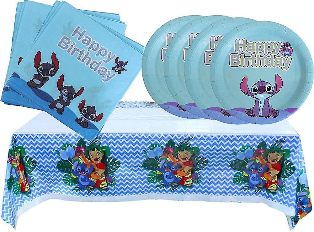 Lilo and Stitch Party Supplies,Includes 20 Paper Plates - 20 Napkin - 1 Table Cloth Serves 20 Guest