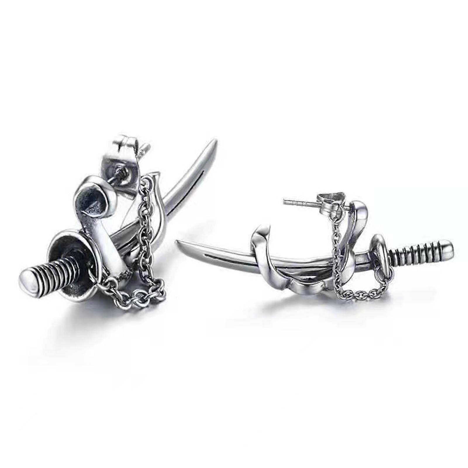 Alloy Punk Stud Earrings - Fade Resistant Chain Knife Design