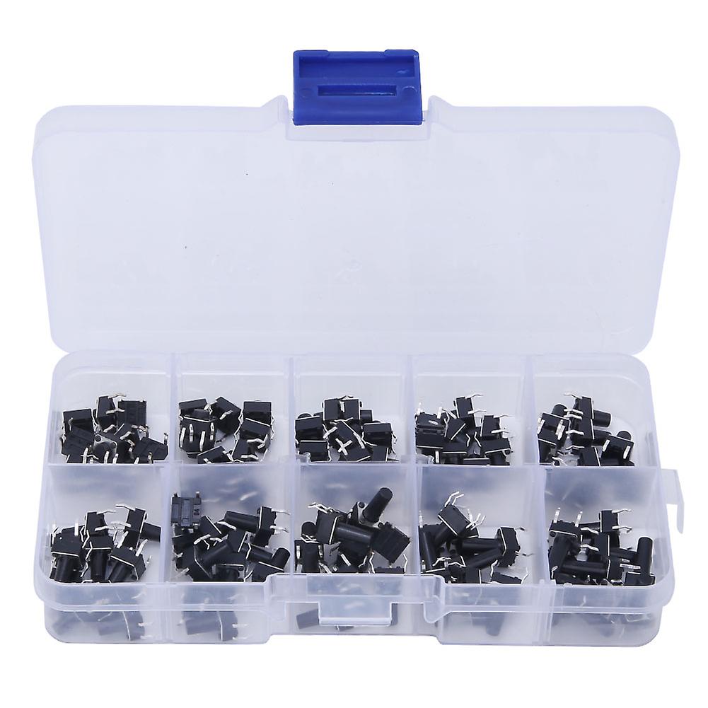 100pcs Waterproof Micro Tactile Push Button Switches 6x6mm 10 Value Assortment 4.3-13mm Travel Durable Electrical Components