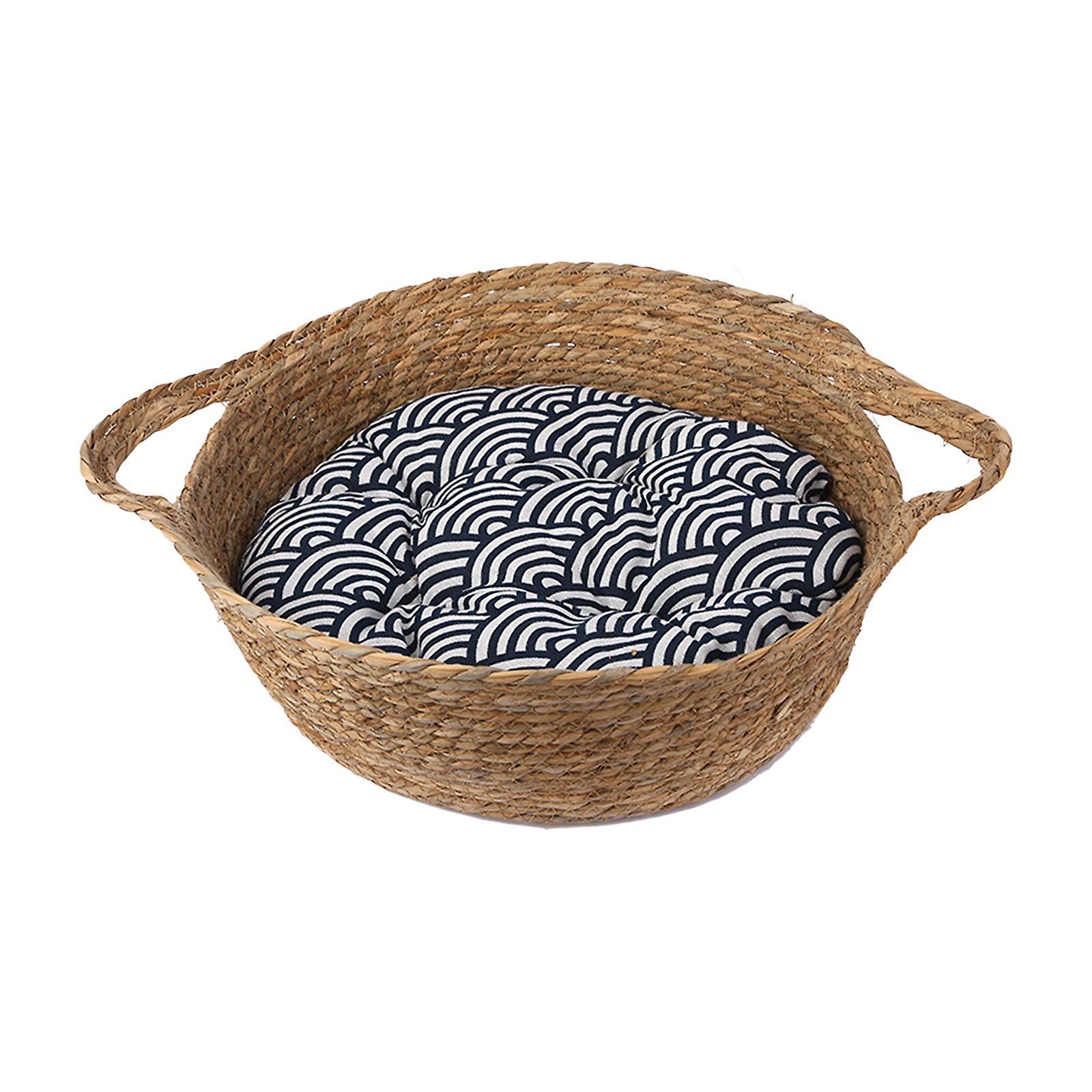 Round Woven Pet Bed Warm Blanket Kitty Cats Condo Kitten Small Dog Cat House Dia 40cm Height 14cm