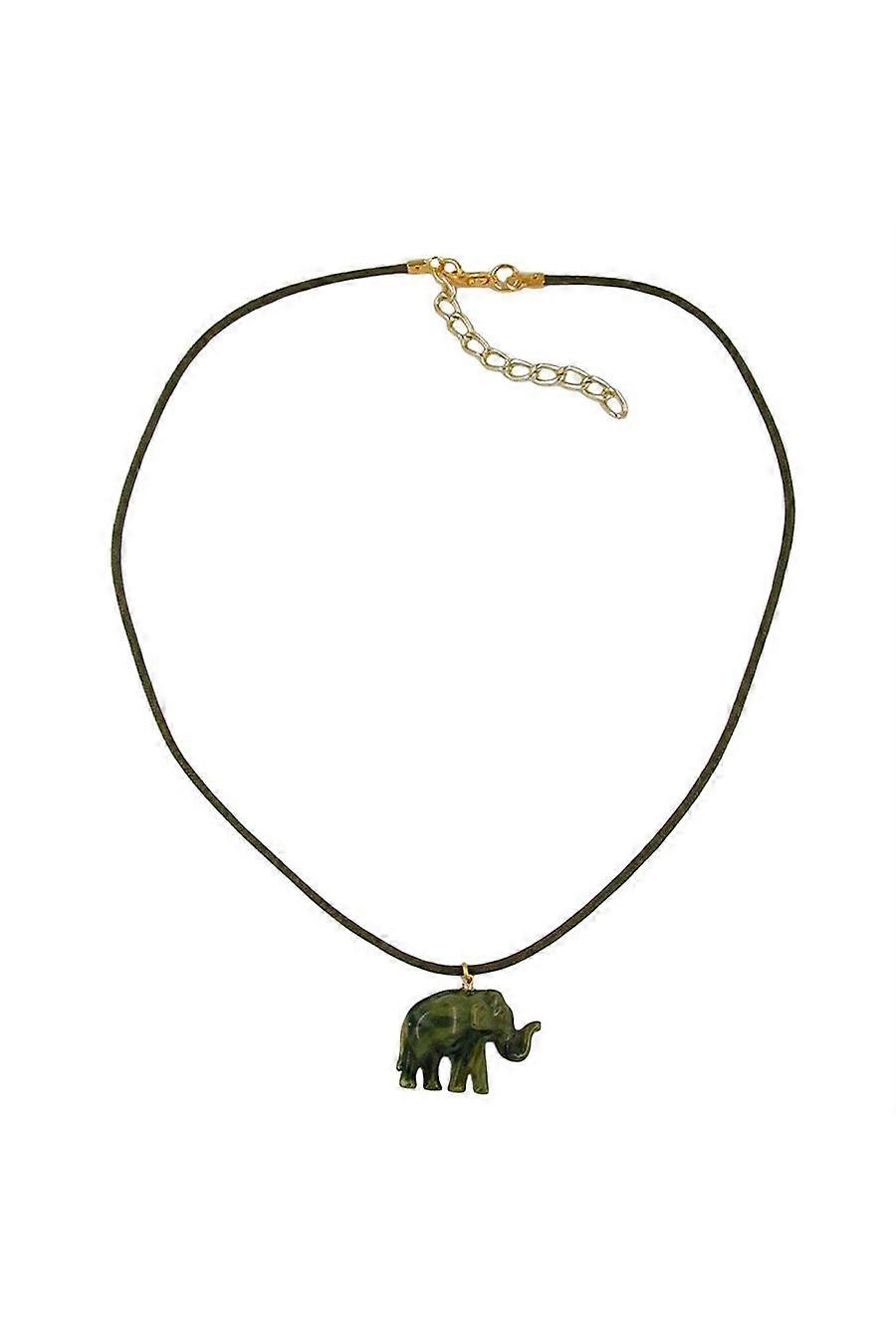 Necklace Small Elephant Pendant Olive Green Marbled - Gl06154
