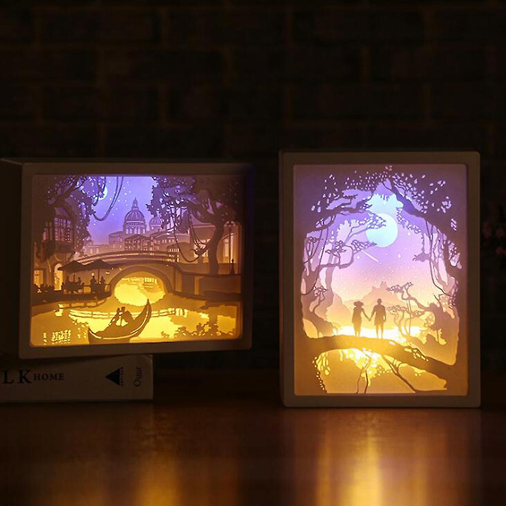 Papercut Light Box 3D LED Paper Carving Lamp Paper Carving Art Night Lights LED Table Lamp for Decoration