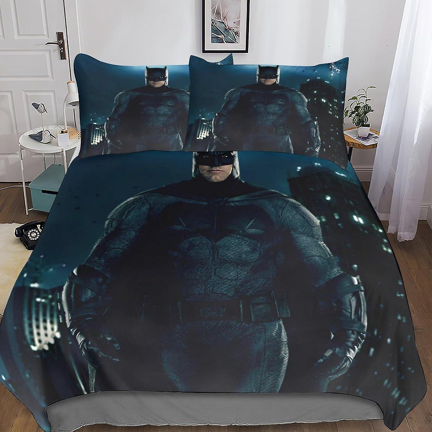 Batman påslakan med 3D-tryck - Sängkläder i mikrofiber med örngott, dold dragkedja, filmtäcke/täcke, 3 delar set, för pojkar
