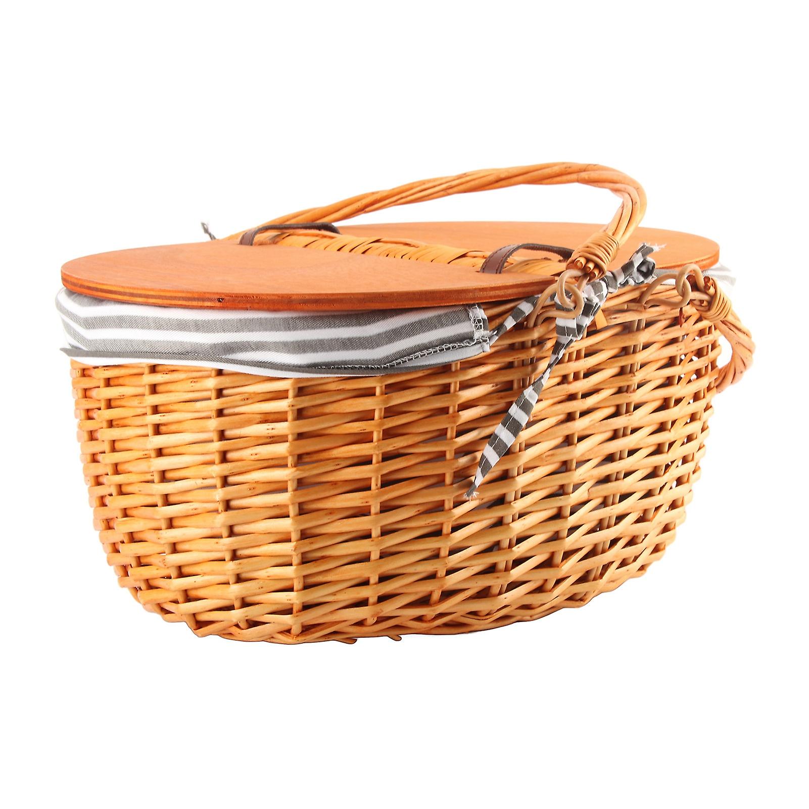 Durable Woven Picnic Basket with Lid Portable Rustic Fruit Basket