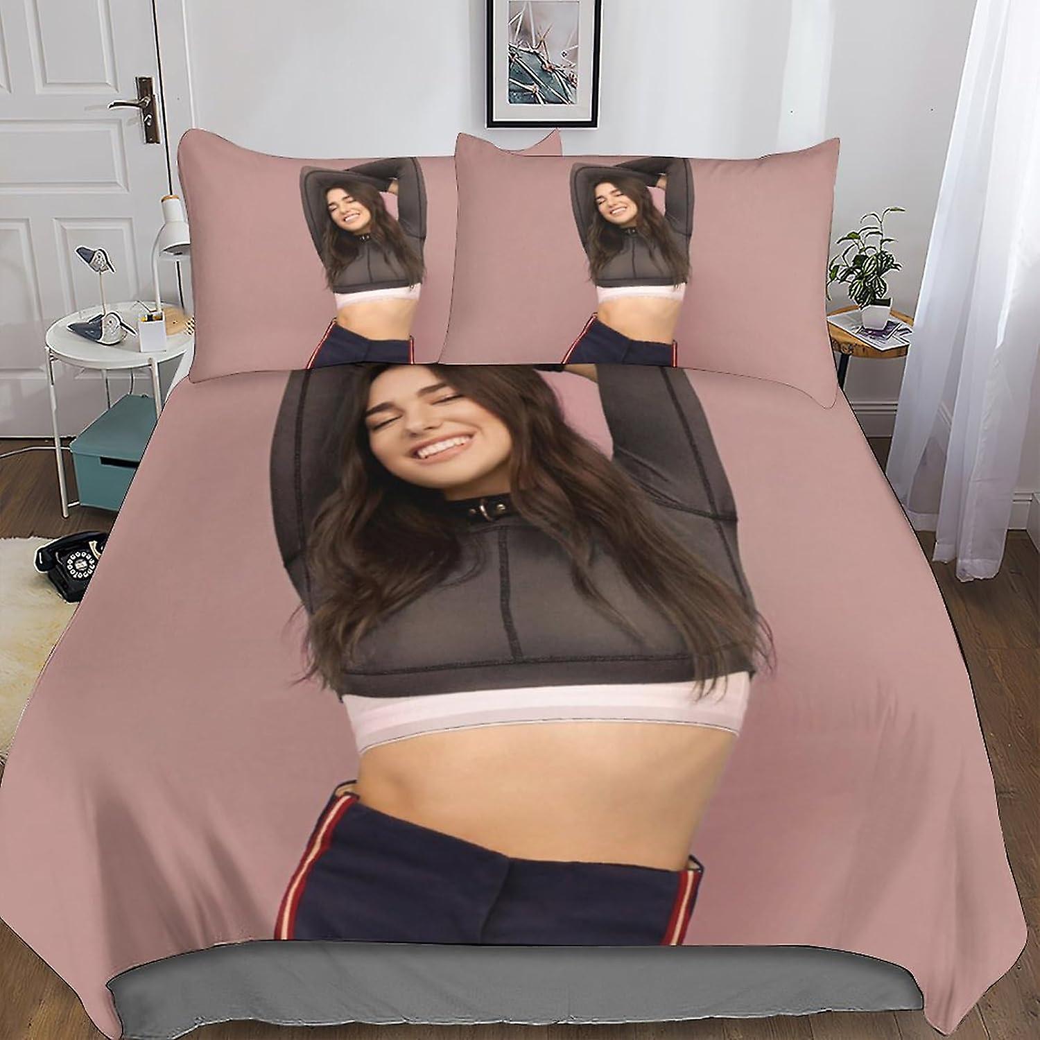 Entemah Dua Lipa Bedding Sets 3D Comforter Cover Singer-model Duvet Cover Set For Kids Decor Quilt Cover 3 Piece Set with Zipper Closure Soft Microfib
