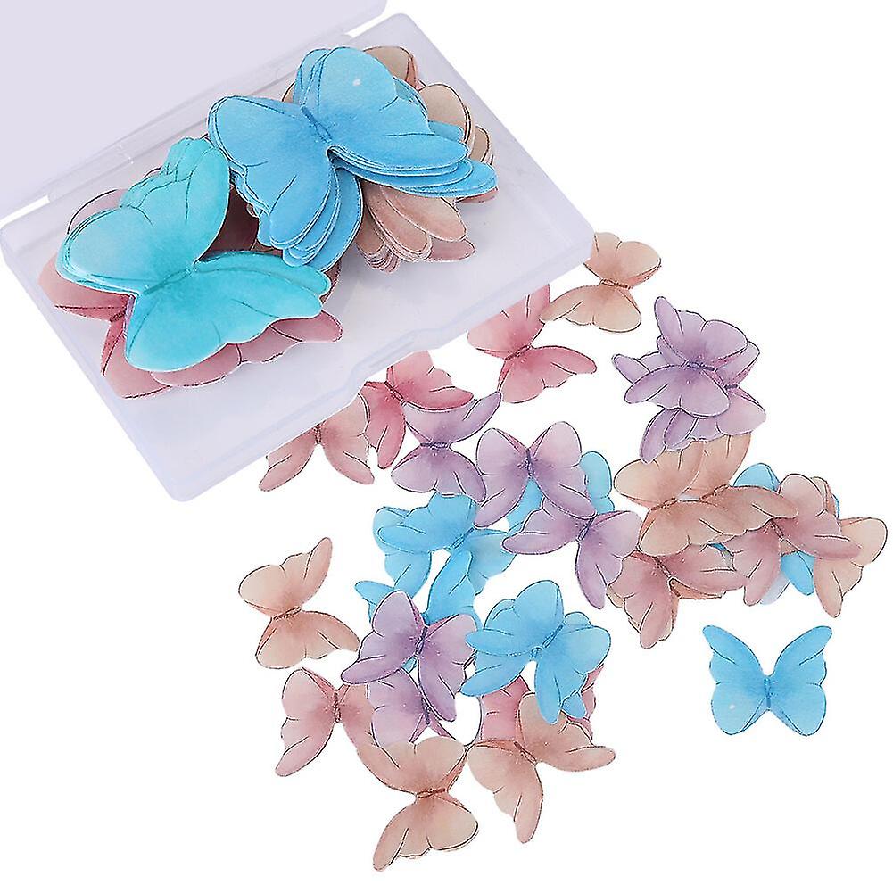 48pcs נייר וופל פרפר אכיל 3D עוגה צבעונית מציאותית עוגת פרפר קישוט קאפקייק נייר אורז דביק ציפוי פרפר לעוגת יום הולדת