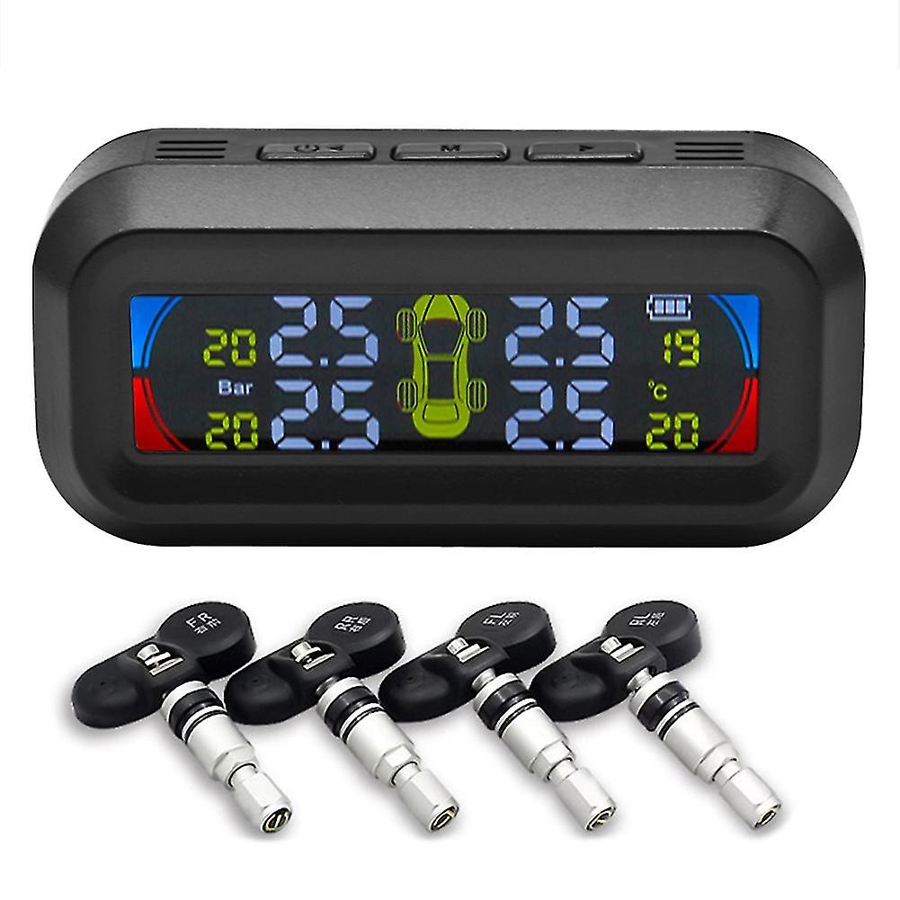 Solar Car Tpms Digital Lcd Display Car Security Temperature Alarm Tire Pressure Monitoring System 4 