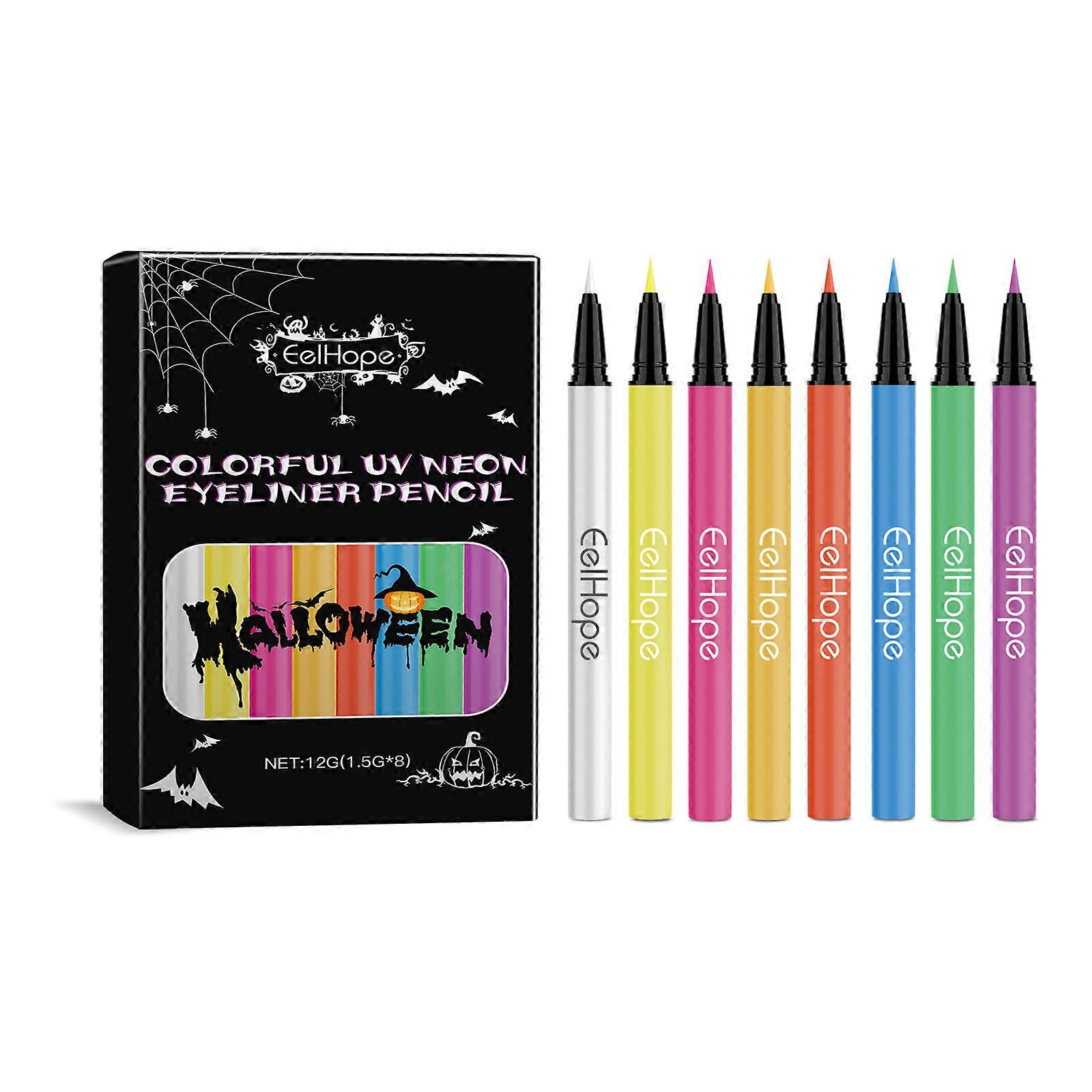 8 Colors UV Neon Liquid Eyeliner Set, Matte Colored Eyeliners Pen, Colorful Waterproof Smudge-proof Pigmented Graphic Liners